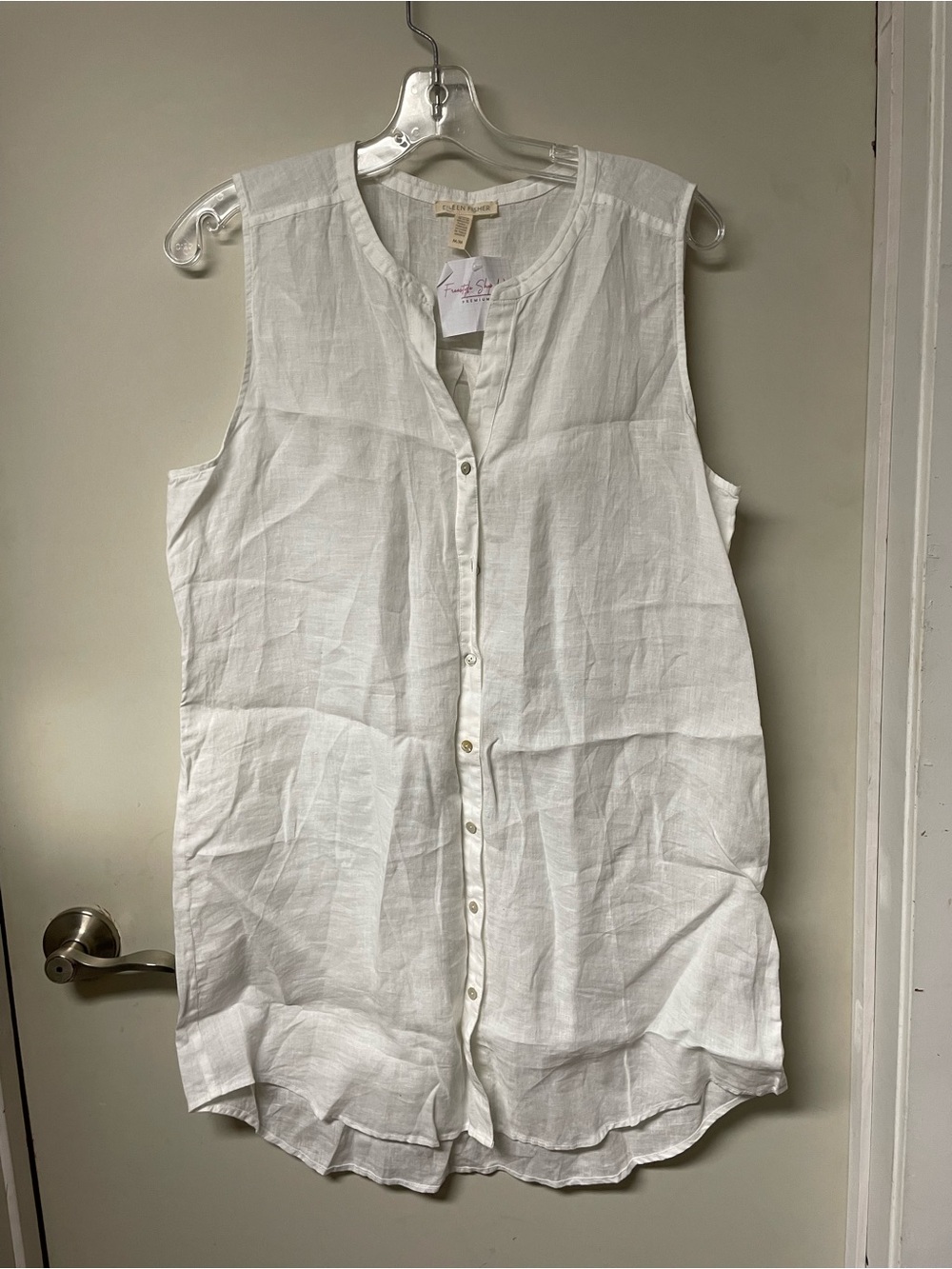 Eileen Fisher White Linen Scoop Neck Top size medium